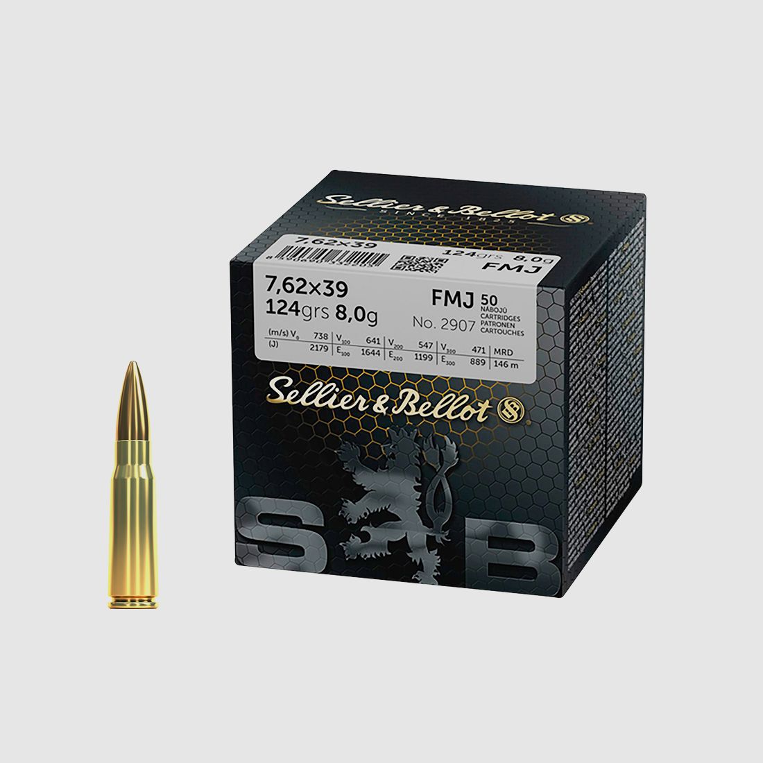 SELLIER & BELLOT - Munición 7,62x39 Full Metal Jacket 8,0g/124grs.