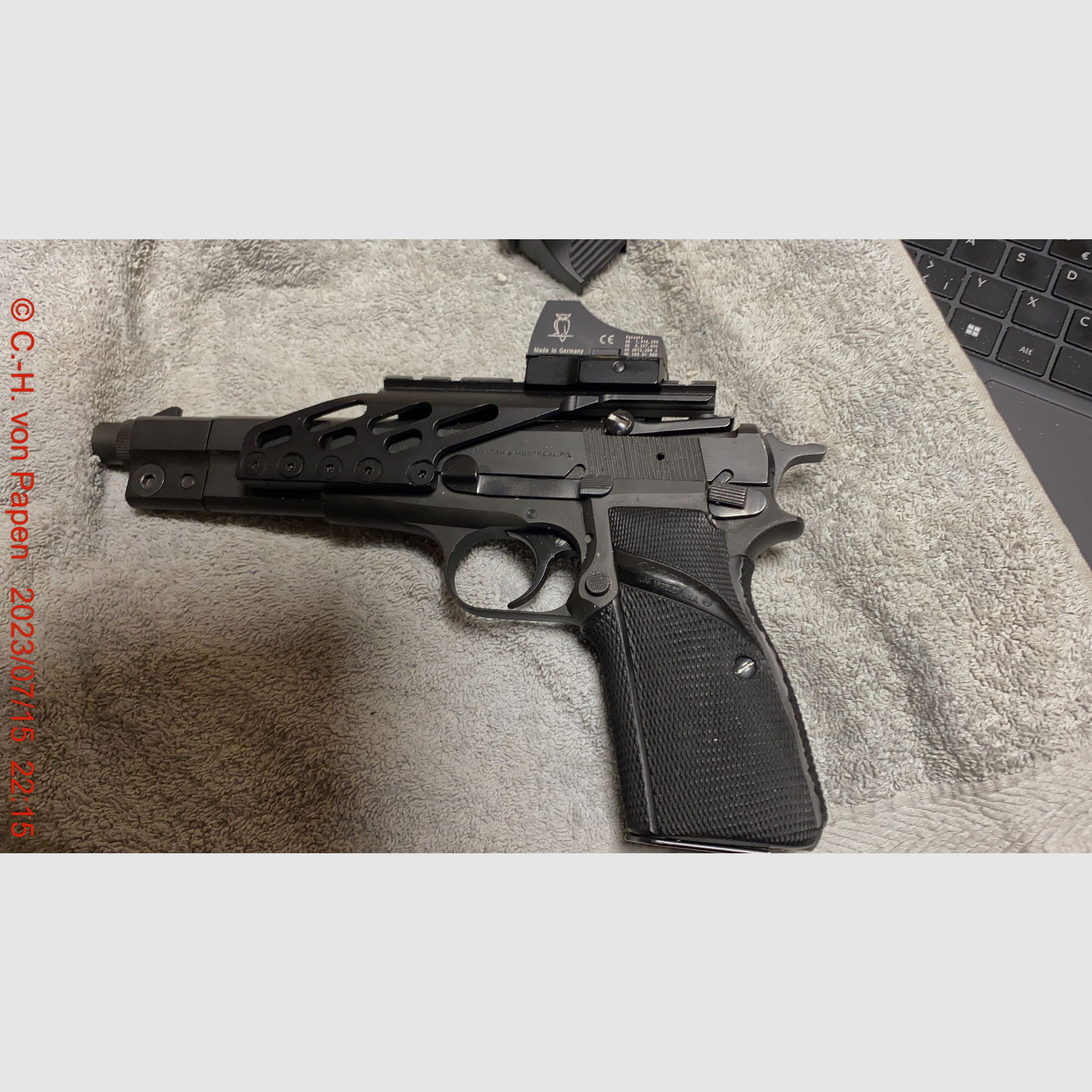 Browning FN HP Competition pistol with 6" barrel caliber 9mm Luger & spare magazine 17 rounds