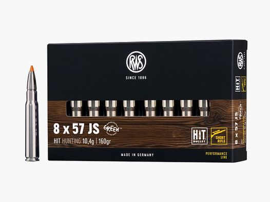 RWS 2408475 cartridge 8x57 IS HIT Short Rifle 10.4 g 160 grs. Lead-free
