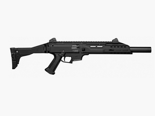 CZ Scorpion EVO 3 S1 w kalibrze 9mm Luger z lufą 41cm i fałszywym tłumikiem.