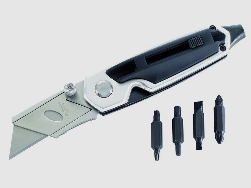 Herbertz Einhandmesser mit Cutter-Klinge und Bitadapter,, mit Nylonetui