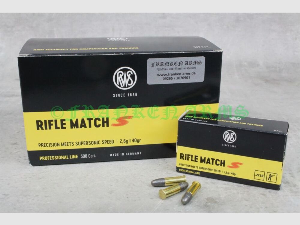 RWS Rifle Match "S" .22 l.r. 40gr. 2,6g 50 pezzi prezzo per quantità
