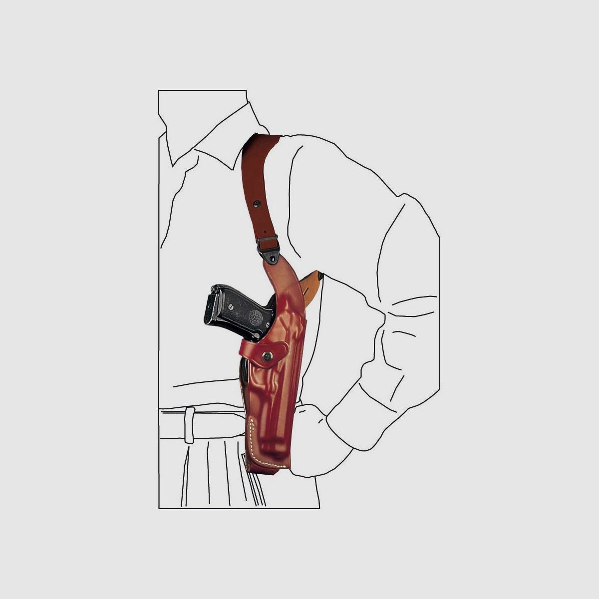 Vertikales Schulterholster aus geformtem Leder 4" S&W N-Frame-Schwarz-Rechtshänder
