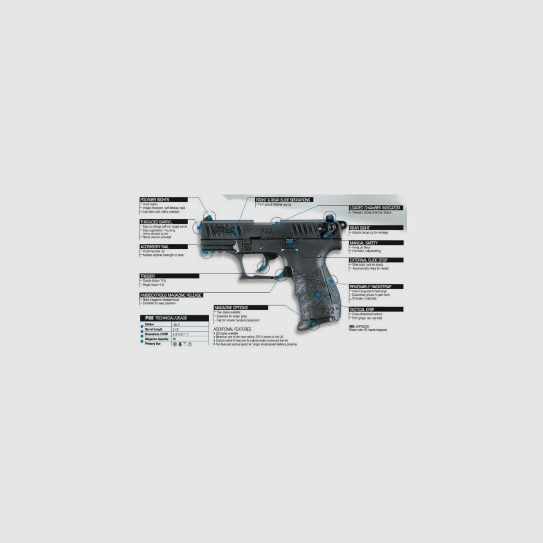PISTOLA WALTHER P22QD 3, 42 C 22 LR, imagen 1 de 2