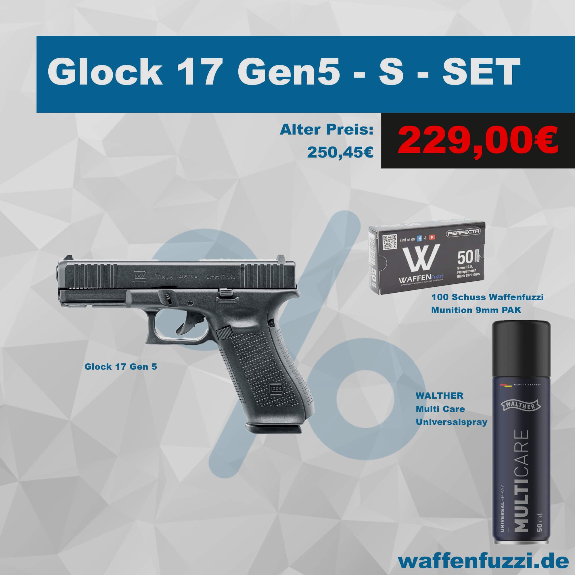 Glock 17 Gen5 Schreckschusspistolen Set "S" Kaliber 9mm PAK