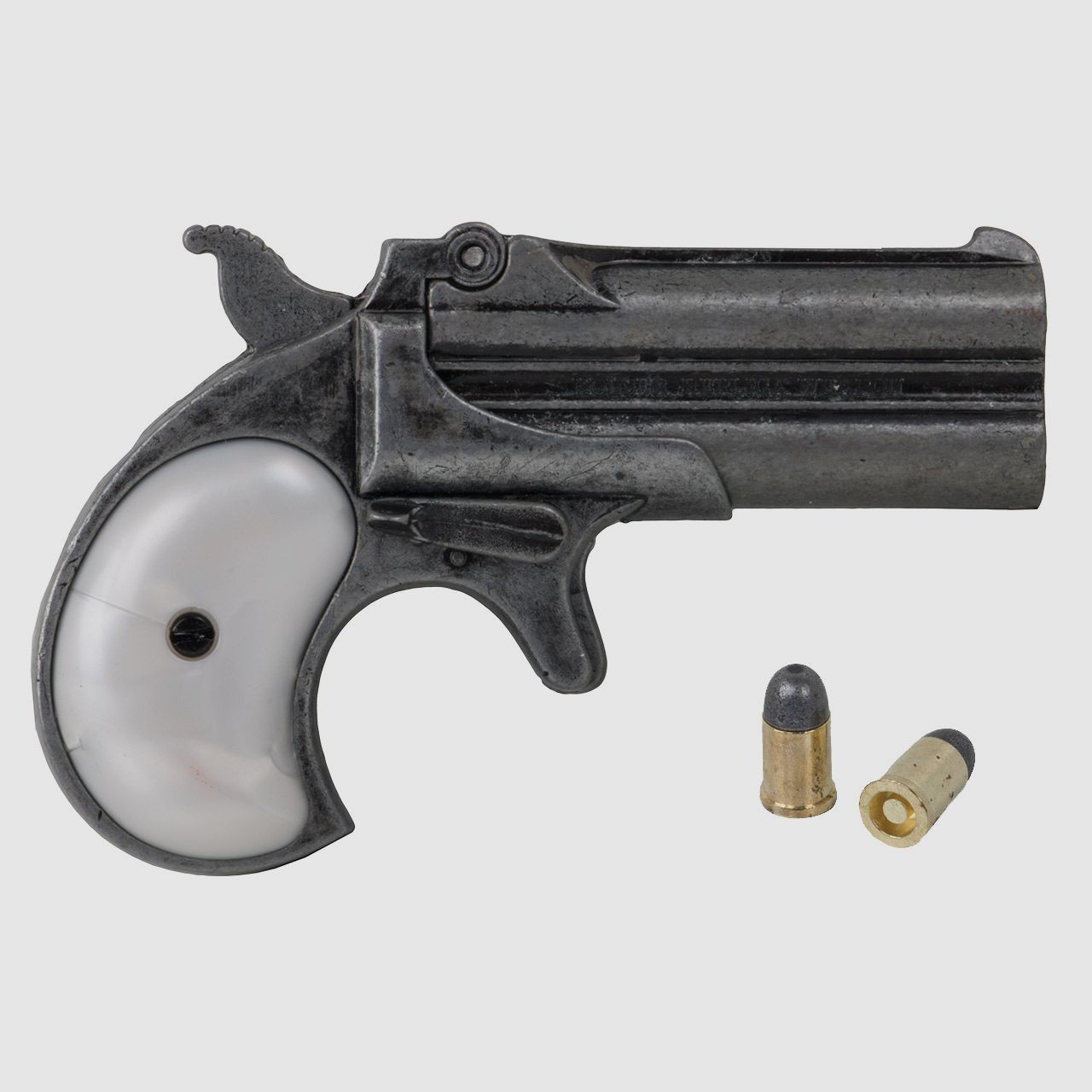 Deko Pistole Kolser Derringer 95 USA 1866 Kaliber .41 altgrau Griffschalen in Perlmuttoptik