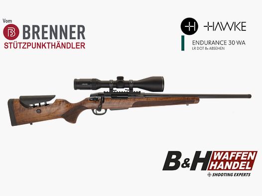Brenner Komplettpaket: BR20 L.E. (Nussbaum, verstellbarer Schaftrücken) mit Hawke Endurance 2.5-10x50