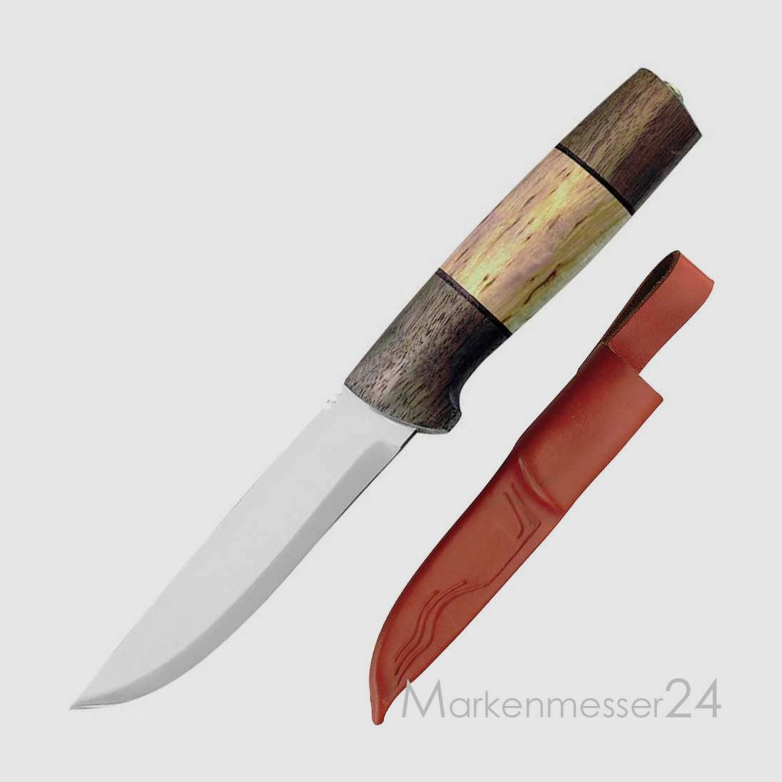 Helle Outdoormesser,Modell 90 Brokar,Nussbaum,Birkenholz,Lederscheide