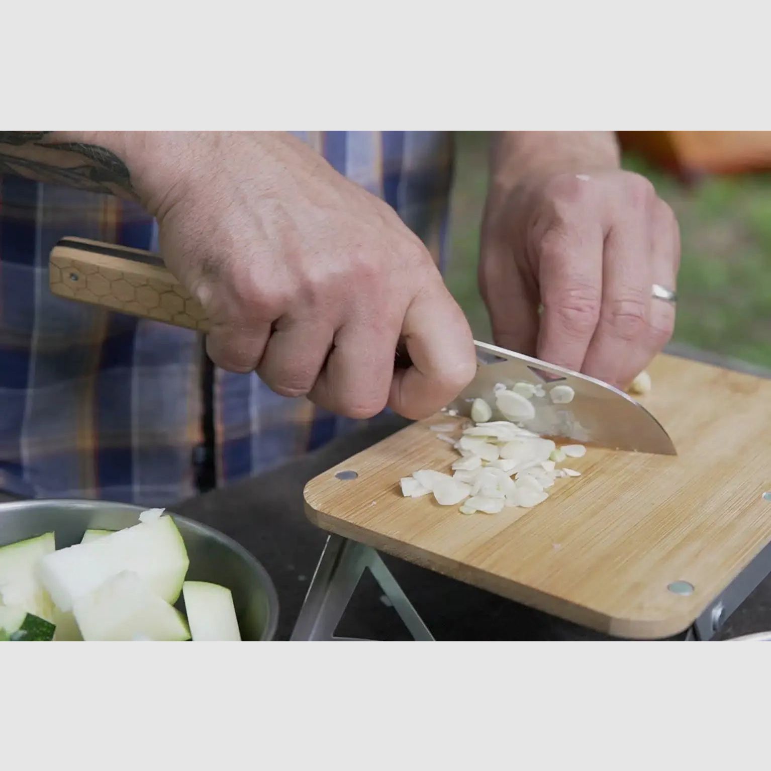 nCamp Premium Santoku Knife for Food Preparation (9cr18Mov Blade/Beech Handle) with Nylon