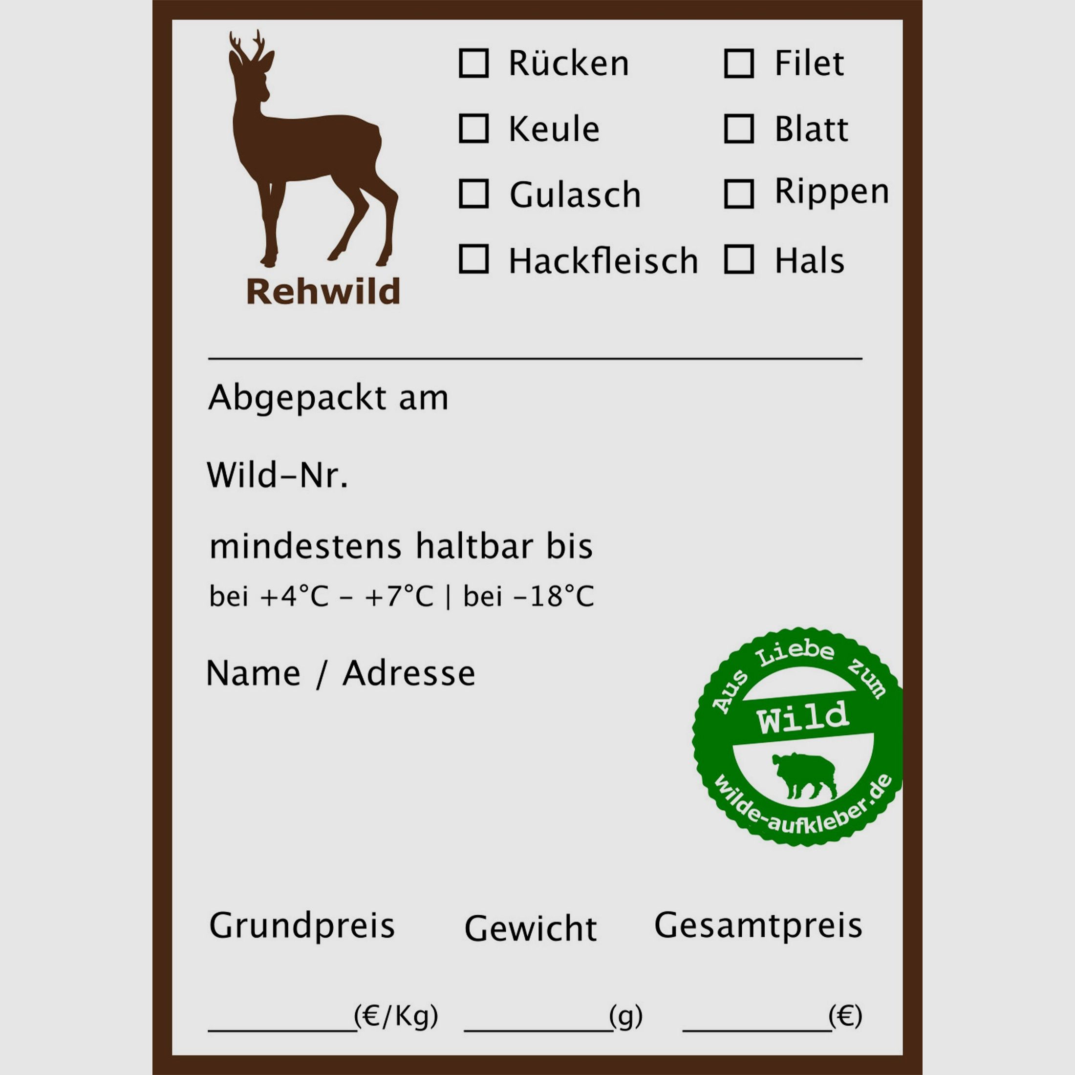 Wildvlees vriesetiketten Wilde stickers