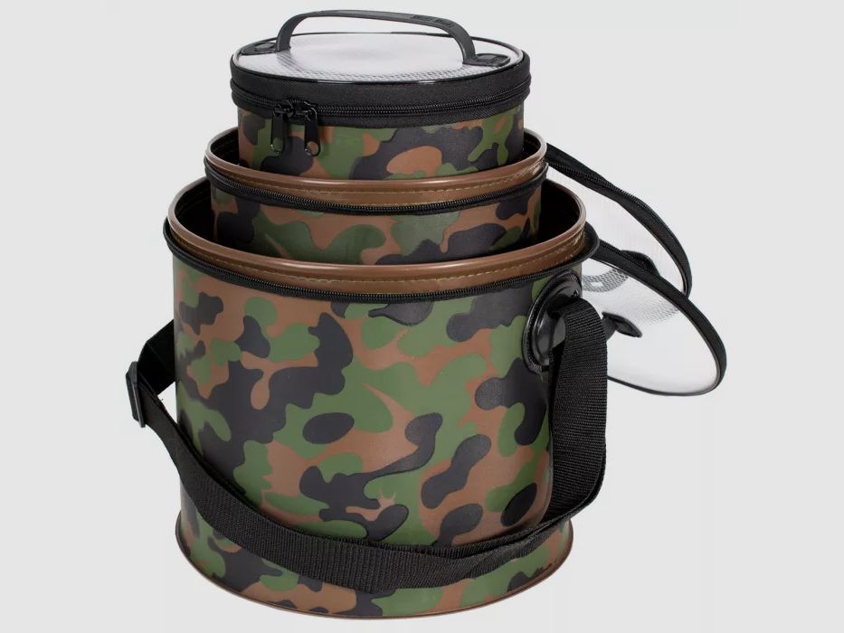 Trendex® Tasche / Eimer / Stacker - 3er Set "Rund" 4 + 7,5 + 16 Liter - Camouflage