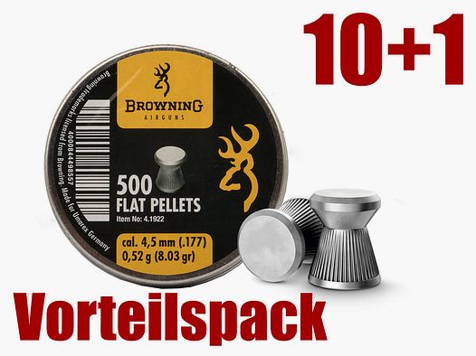 10+1 GRATIS x 500 StĂĽck Flachkopf Diabolos Browning Flat Pellets Kaliber 4,5 mm 0,52 g geriffelt