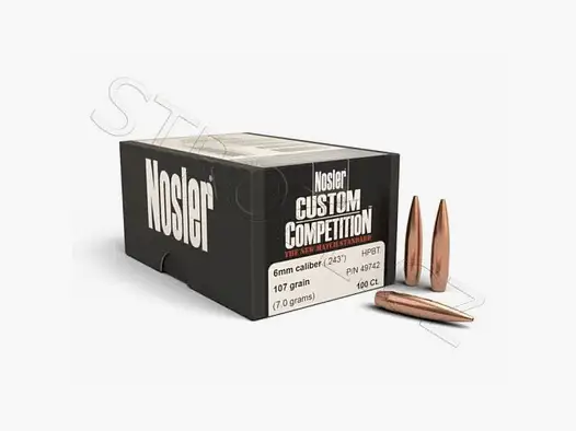 Projectiles Nosler Custom Competition 6mm, dia .243, 107grs