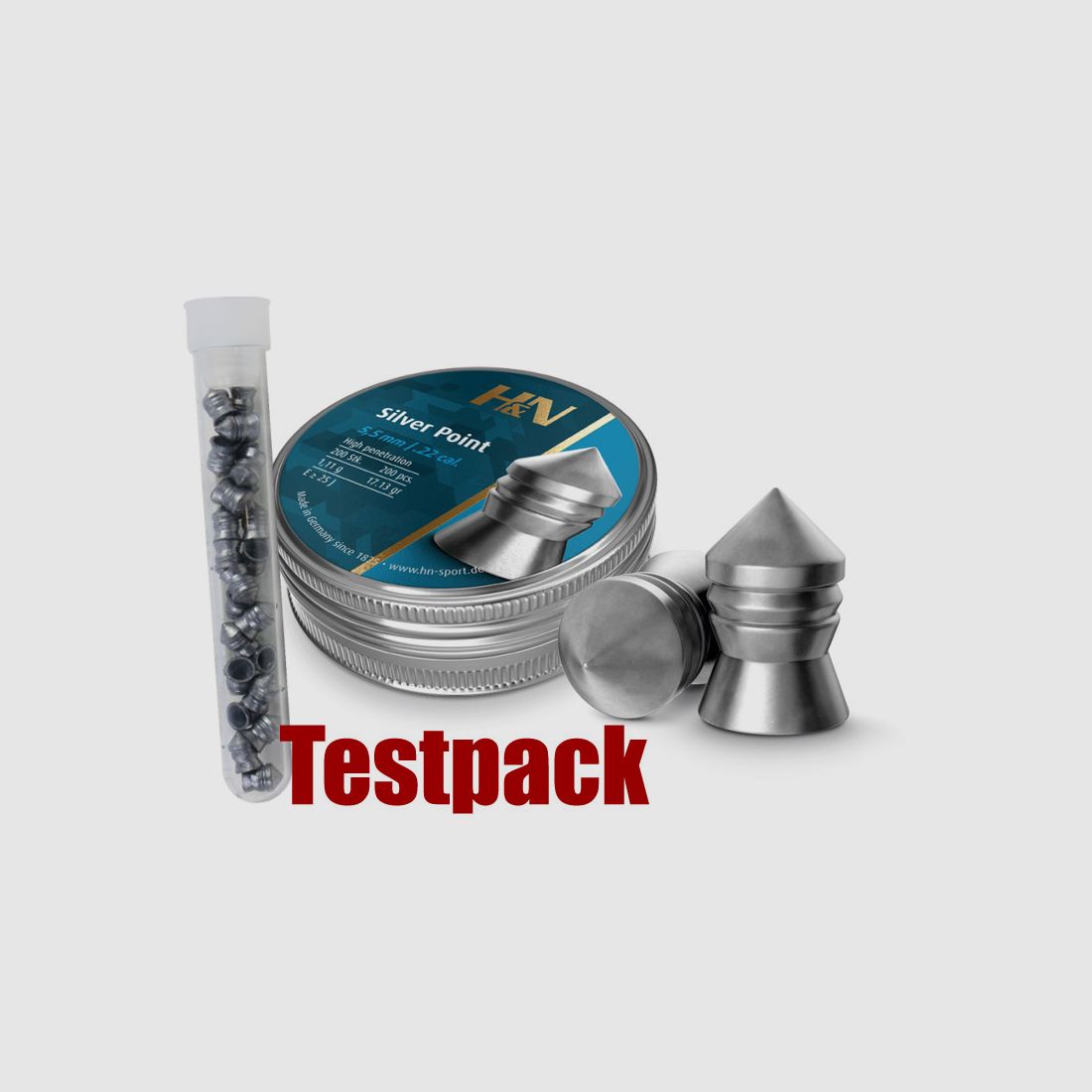 Testpack Spitzkopf Diabolos H&N Silver Point Kaliber 5,5 mm 1,11 g glatt 20 StĂĽck