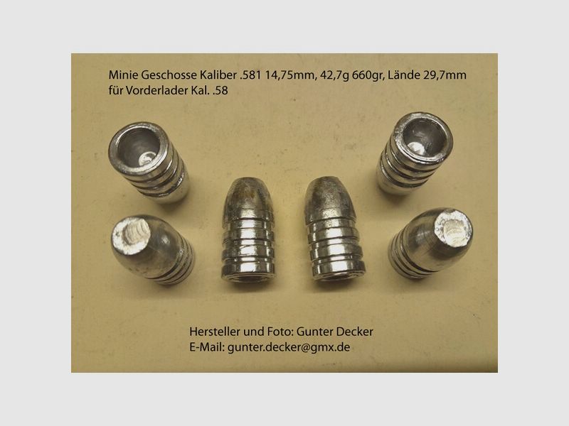 Minie Geschosse Kaliber .581 14,75mm 42,7g 660gr Vorderlader Gewehre Kal. .58