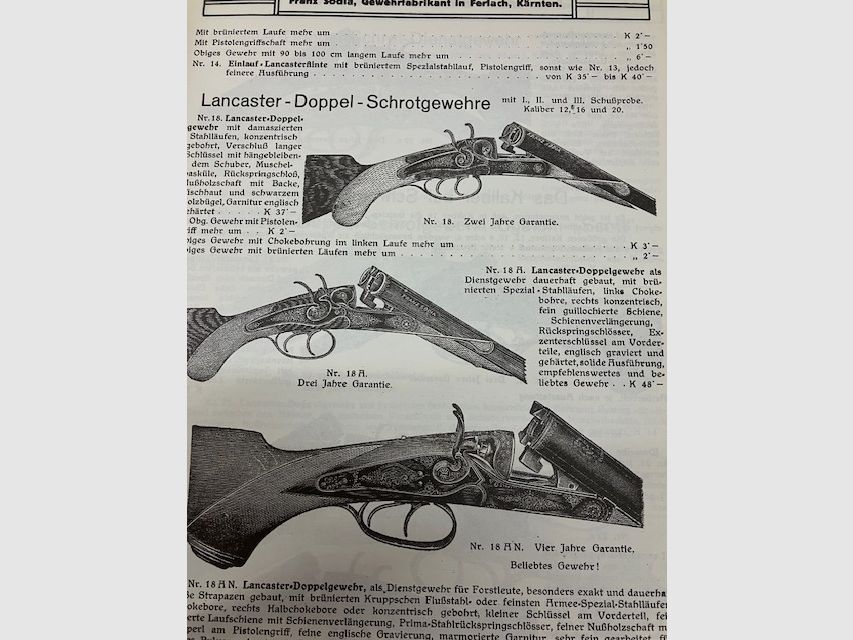 Weapon catalog from the rifle factory Franz Sodia, Ferlach, Carinthia "Main price list for modern weapons, hunting equipment, ammunition".