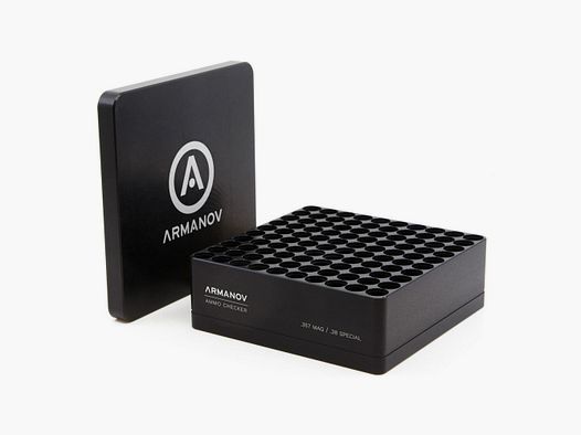 ARMANOV Calibration Box with Flip-Top – 100 Cartridges – .357 Mag / .38 Special