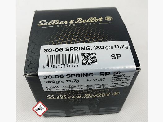 Sellier & Bellot cartouche de fusil cal. .30-06 Spr SP 180grs.