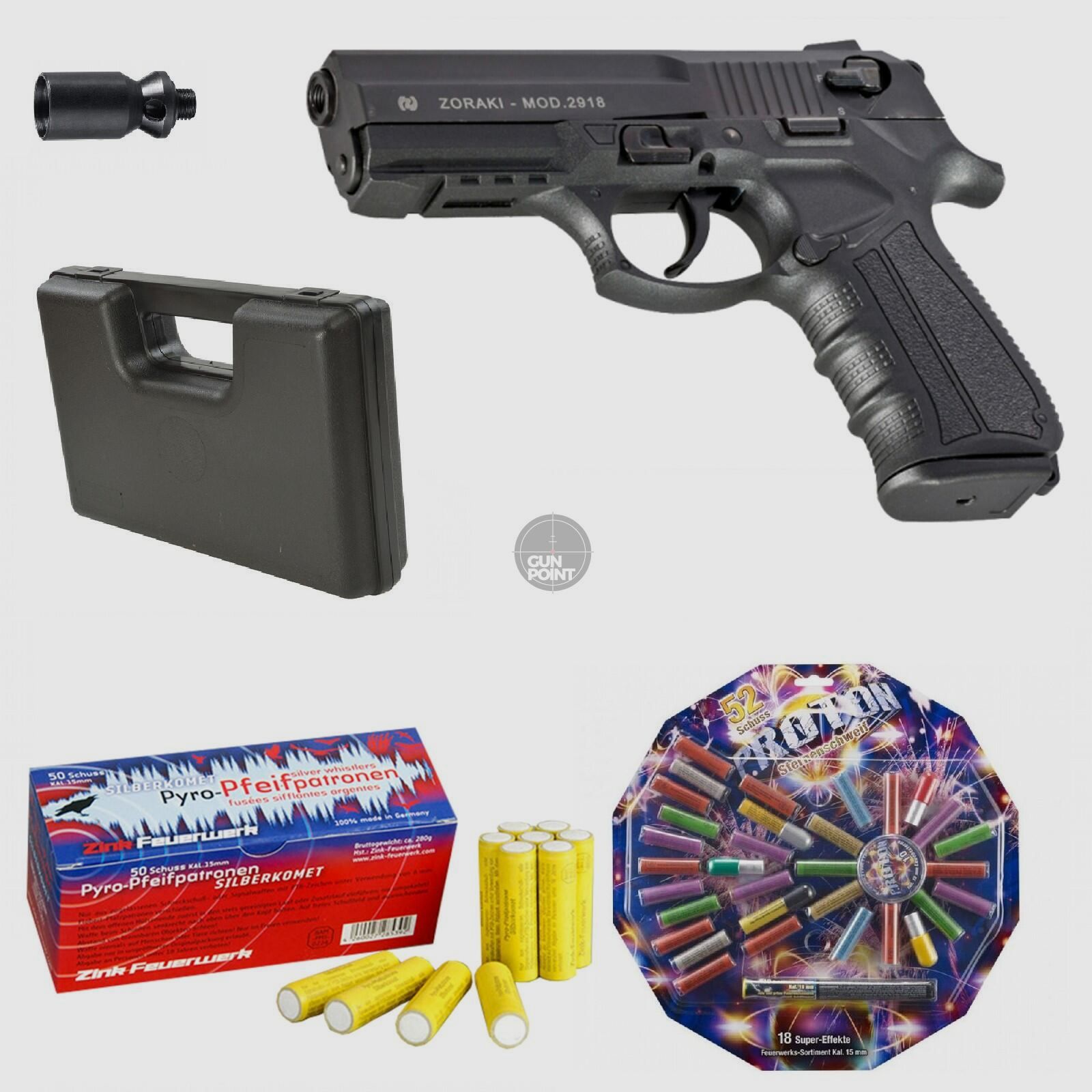 SET !!! Schreckschuss - Pistole - Zoraki 2918 - 9 mm P.A.K. inkl. Koffer & 80 Schuss Effektmunition/ Feuerwerk