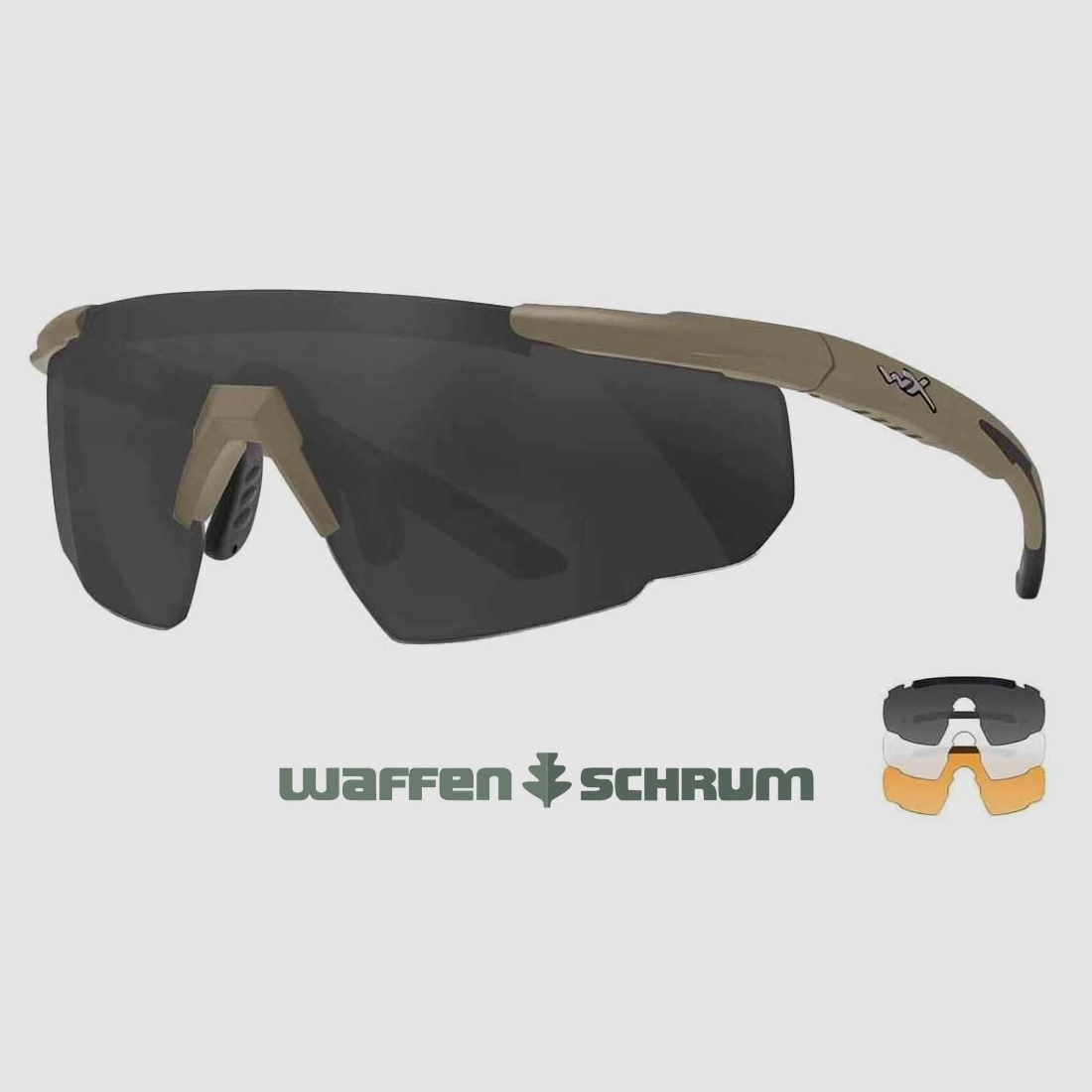 Wiley X Schießbrille Saber Advanced Set Gläser: grau, klar, helles orange, Gestell: matt tarnfarbe