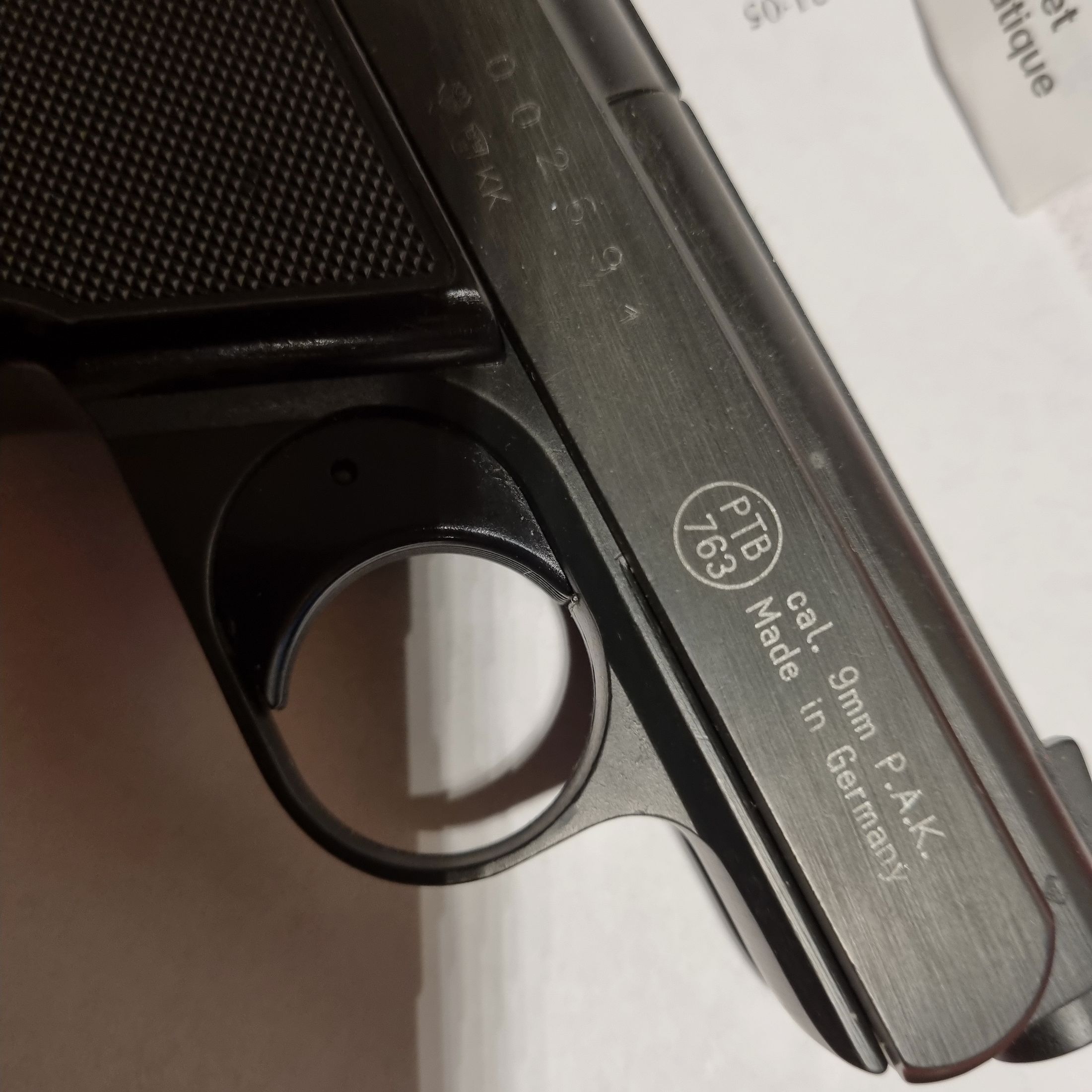 Reck Mod. Goliath, 9mm P.A.K., plus 50 cartridges. PTB 763, old version