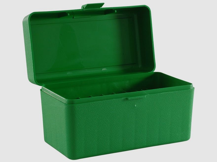 MTM scatola per cartucce RLLD-50-10 verde con coperchio a ribalta per 50 cartucce 7mm Rem. Mag. e altre.