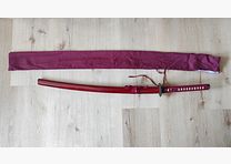 Katana, samuraizwaard rood met stoffen zak geslepen lemmet