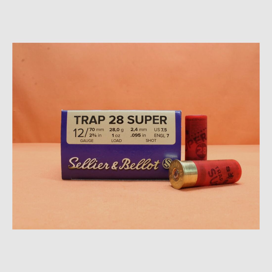 S&B Sellier & Bellot cartridges 12/70 S&B/ Sellier&Bellot 28g 2.4mm/ No.7.5 pack of 25 cartridges (Super Trap 28)