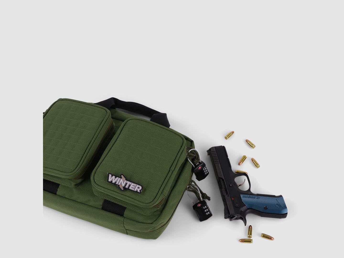 Winter Pistolentasche W8 für 2 Kurzwaffen – 8 Magazinhalter, 1000D, abschließbar (Forest)