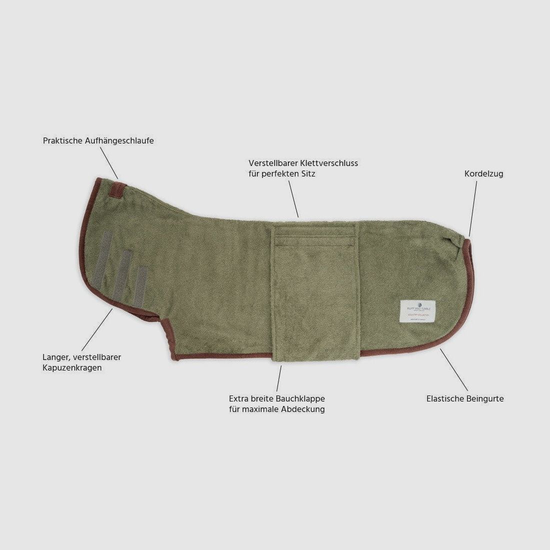 Ruff and Tumble Country Dog corduroy trim Moosgrün Hundebademantel