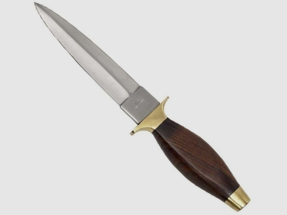Stiletto with wooden handle and leather sheath
