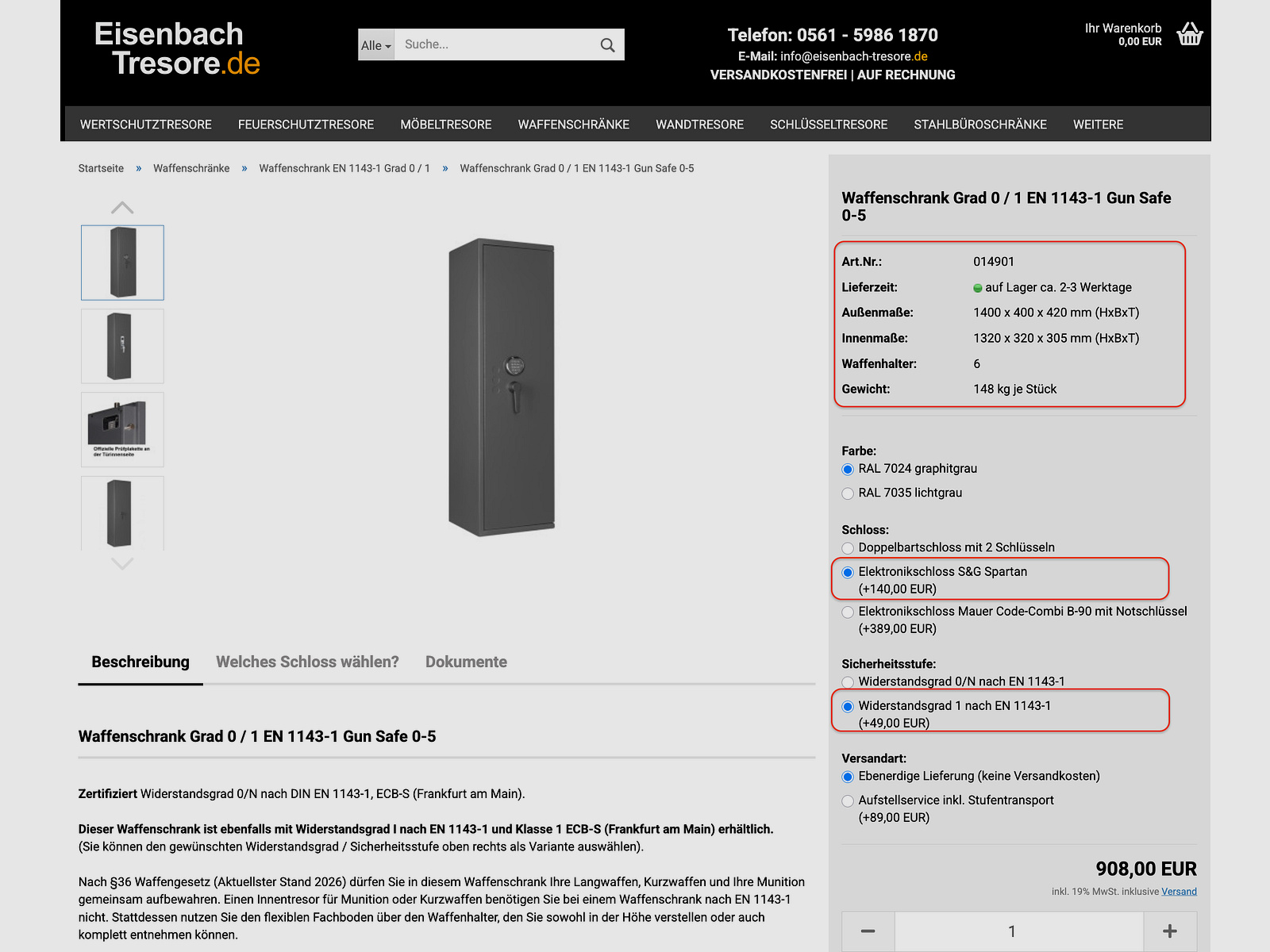 Wapenkluis met cijfercombinatie Graad 1 EN 1143-1 voor wapens, munitie en sleutels