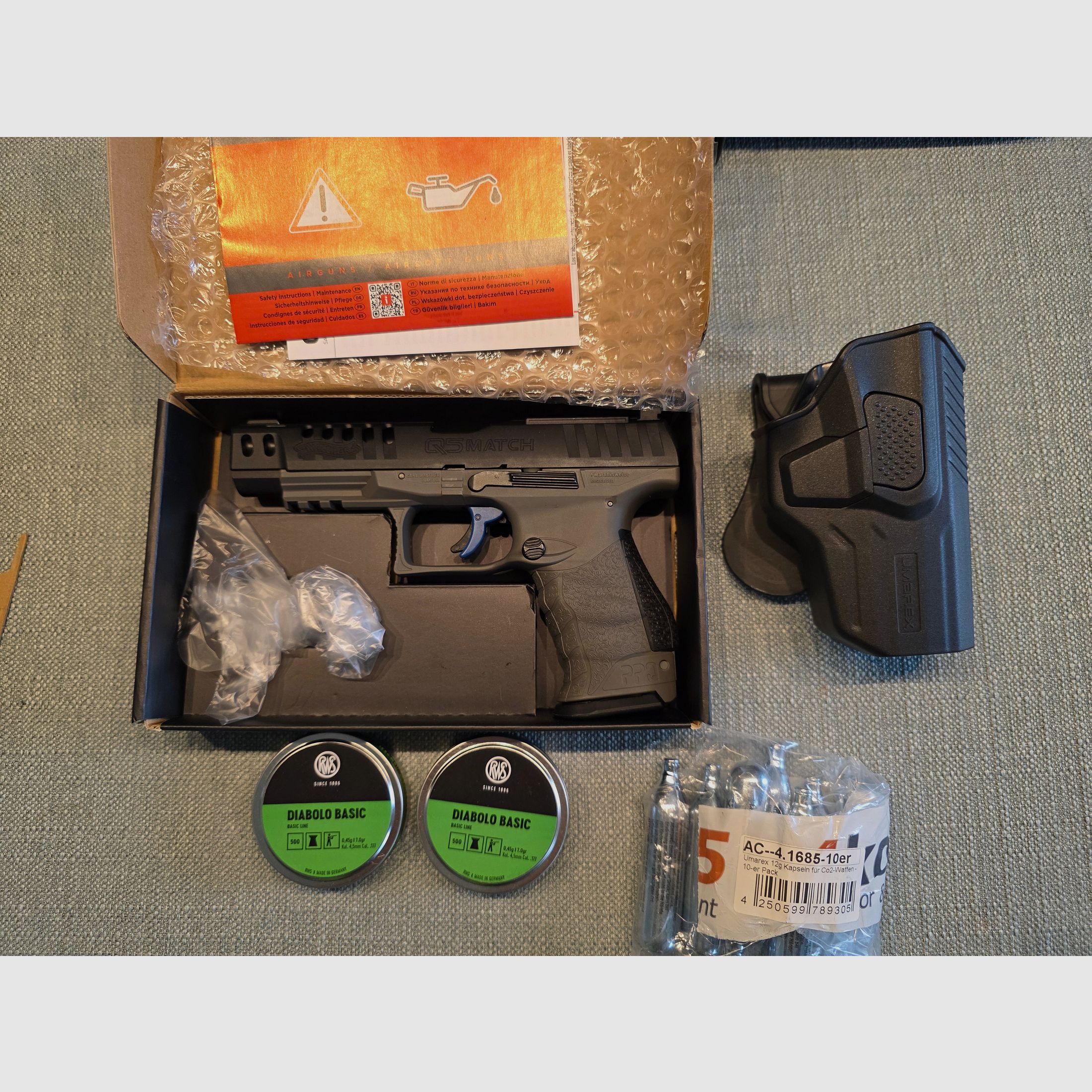 Walther Q5 Match 5" Combo Set Tungsten Gray - Pistola Blowback Co2 4,5 mm Diabolo con accesorios, imagen 2 de 9