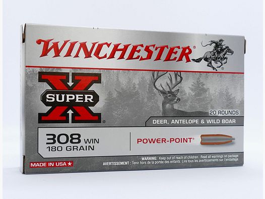Winchester .308 Win. Power Point 11,7g/180gr. Cartouches de fusil