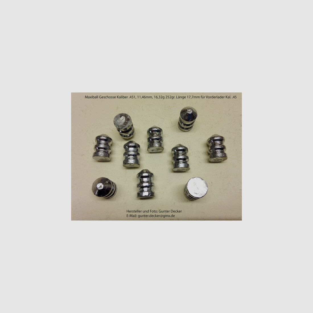Maxiball Geschosse Kaliber .451 11,46mm 252gr Vorderlader Gewehre .45