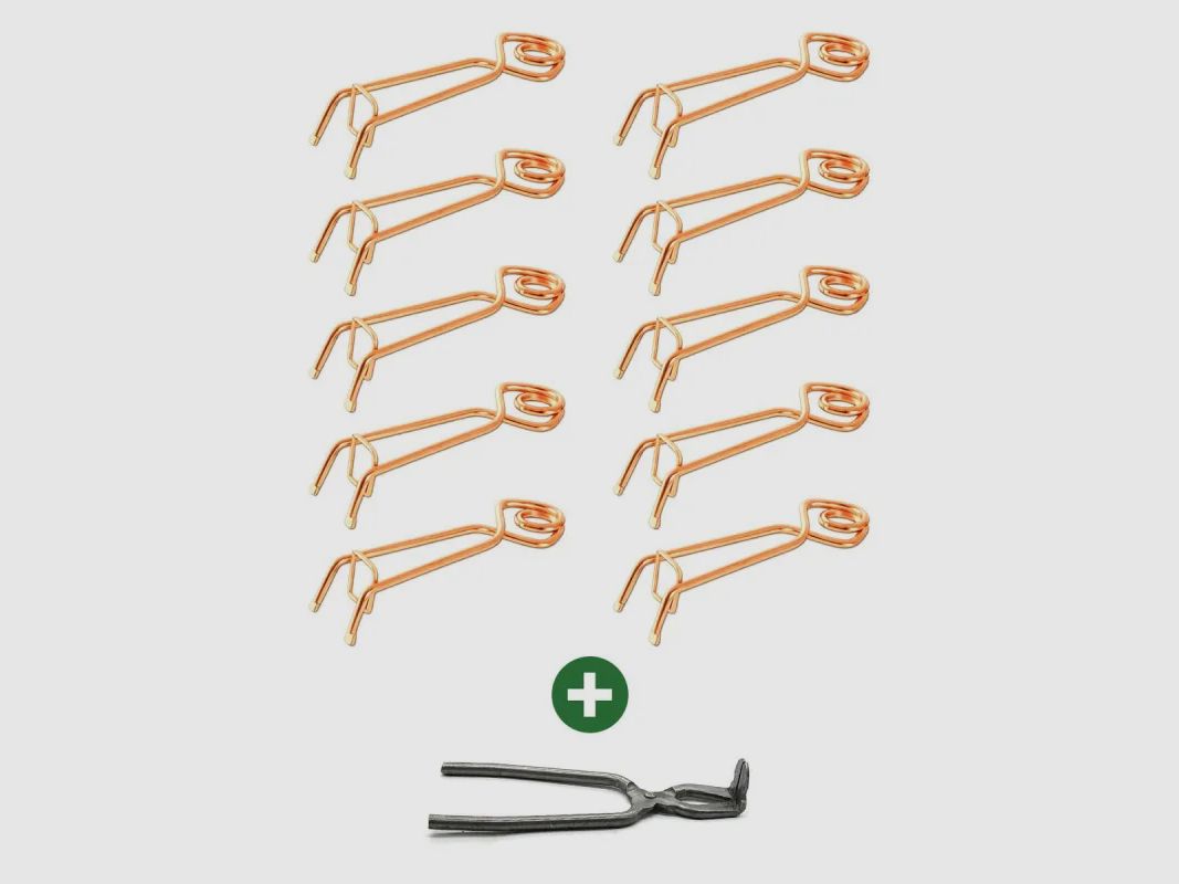 Set of 10 Putange traditional mole traps in copper-coated steel + pliers, image 1 of 17