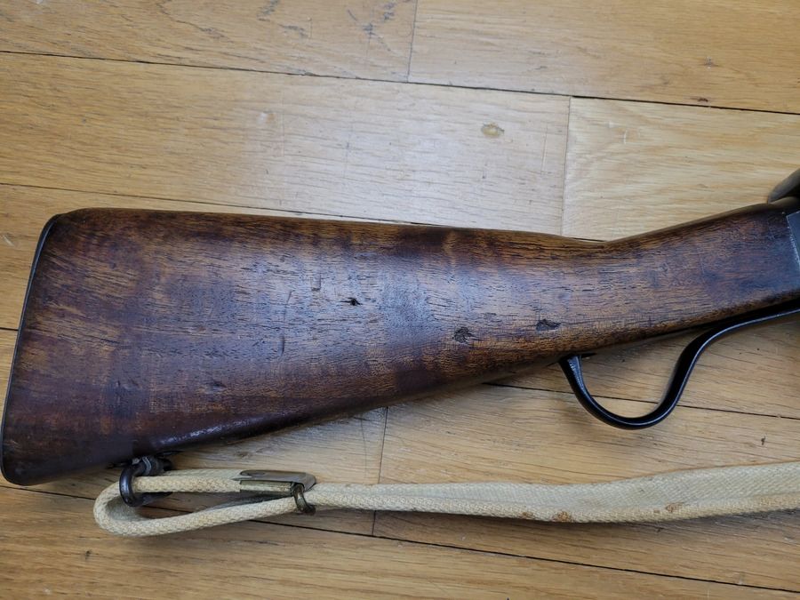 Seltene Repetierflinte Greener – Kal. 16/65 PSF – in « militärischer » Konfiguration mit Bajonettanschluss – Spiegelkanal 60cm – Must-Have der britischen Waffen – leicht zu bedienen und wiederzubeleben – TBE, Bild 3 von 24