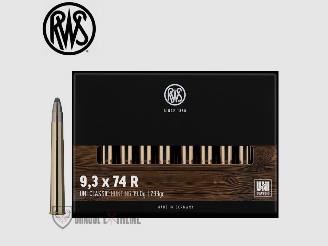 20 cartucce RWS cal. 9.3X74R 293gr UNI Classic