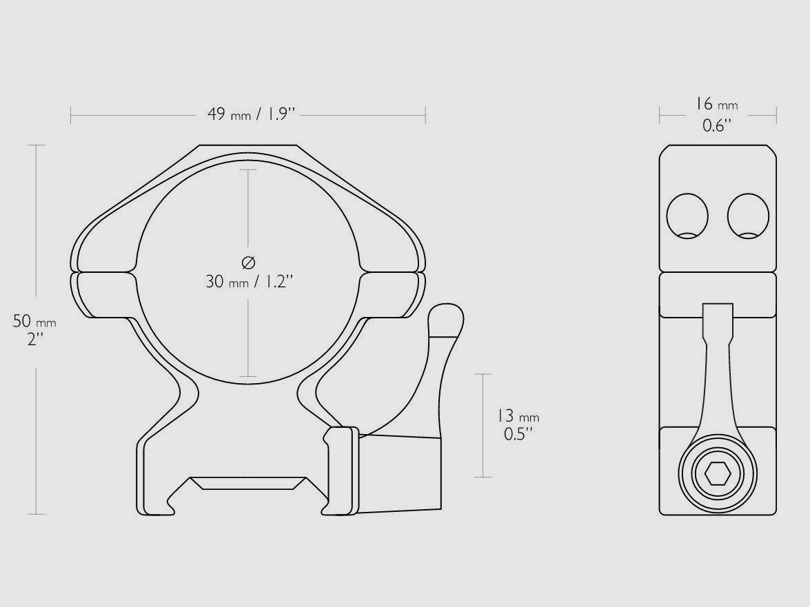 HAWKE 23017 Montajes de anillo de acero de 30 mm altos para riel Weaver