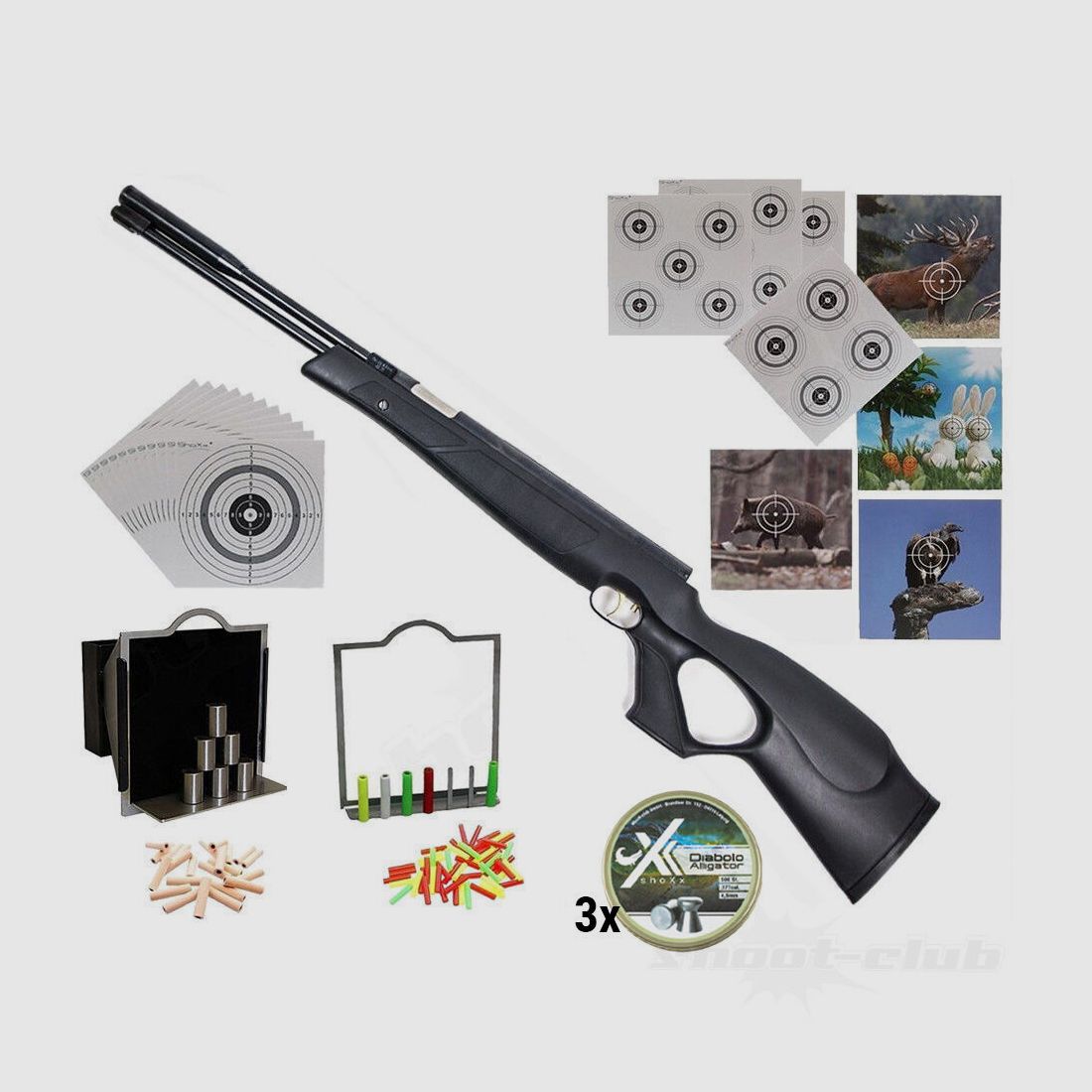 Fucile ad aria Weihrauch HW 97 Black Line cal. 4,5 mm set di bersagli