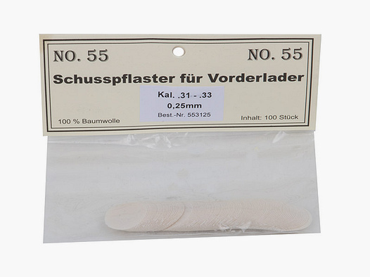 Match Schusspflaster fĂĽr Vorderlader No. 55 0,25 mm Kaliber .31 - .33