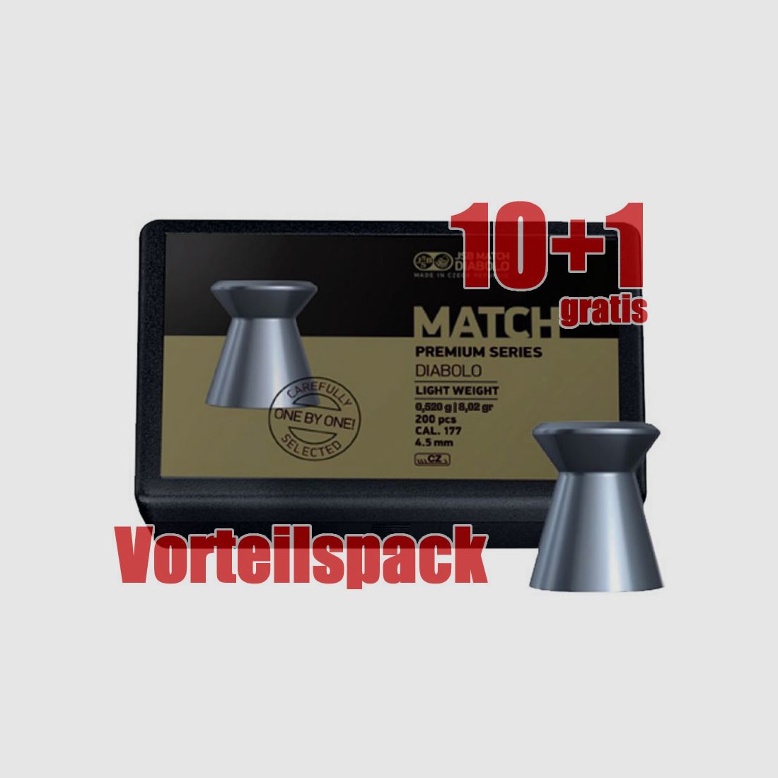 10+1 GRATIS x 200 StĂĽck Flachkopf Diabolo JSB MATCH PREMIUM, Kal. 4,52 mm, 0,520 g