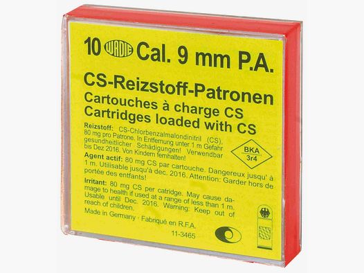 Packung mit 10 9 mm PA Gaspatronen CS