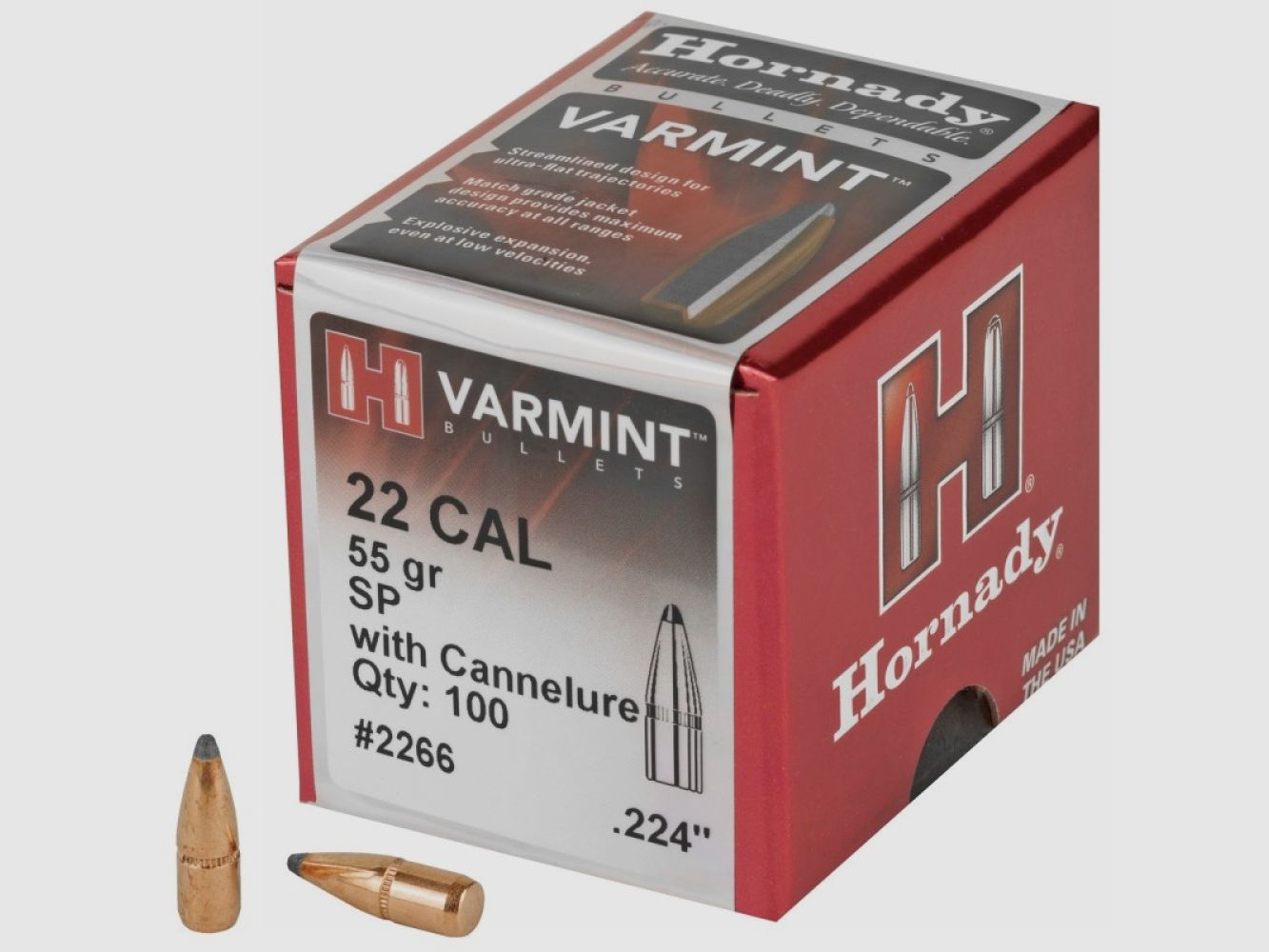 .224 Geschosse Hornady SP with cannelure 55 gr VE100