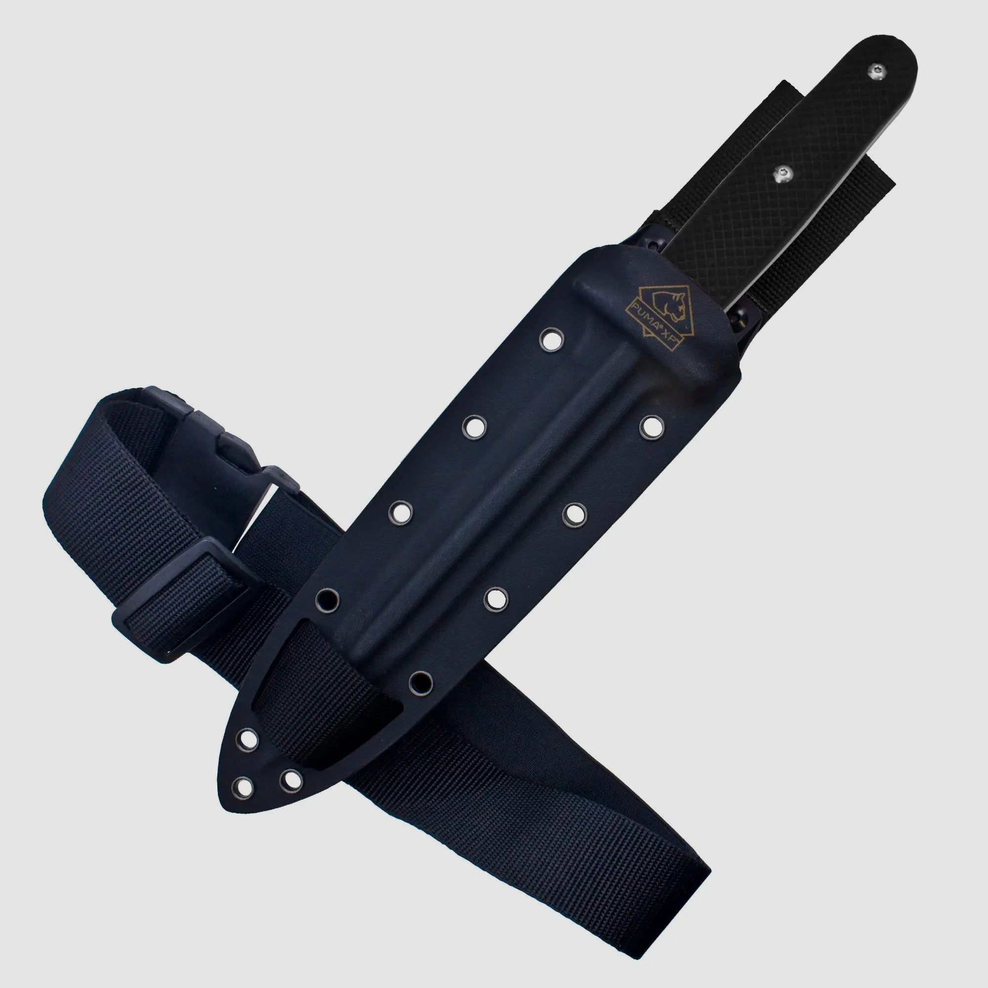 PUMA XP pig sticker 13, Abfangmesser, Pakkaholz schwarz mit Fischhaut, Kydex Scheide