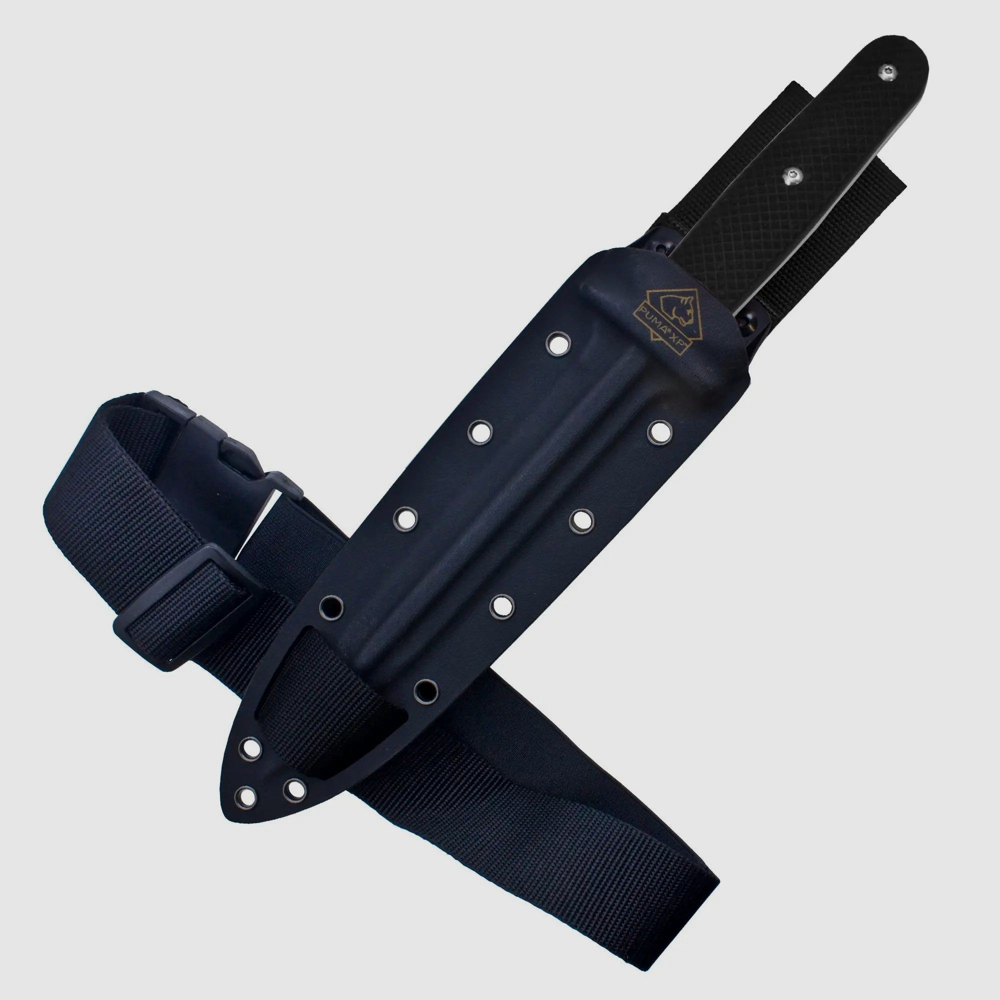 PUMA XP pig sticker 13, Abfangmesser, Pakkaholz schwarz mit Fischhaut, Kydex Scheide