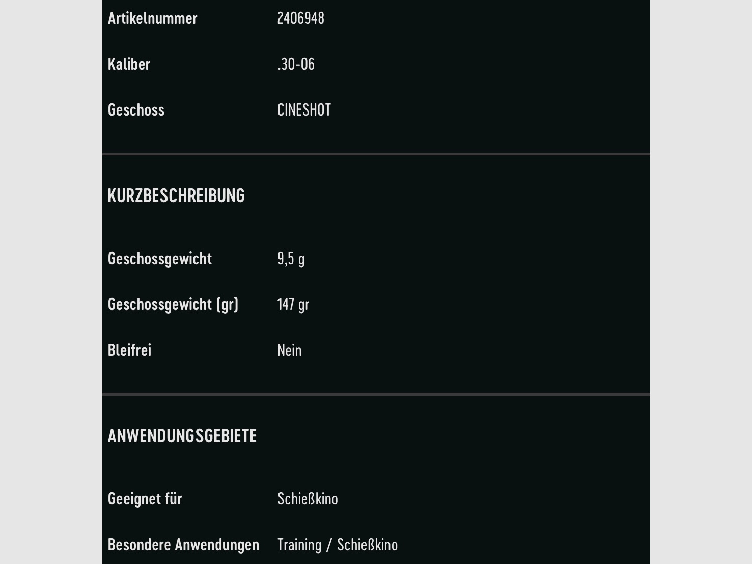 RWS .30-06 Spr. Cineshot 9,5g 147grs. Langwaffenmunition 30 Stück