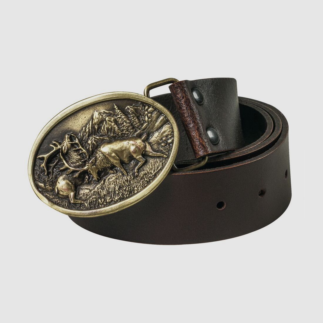 Cintura in pelle con fibbia metallica decorativa - cervo