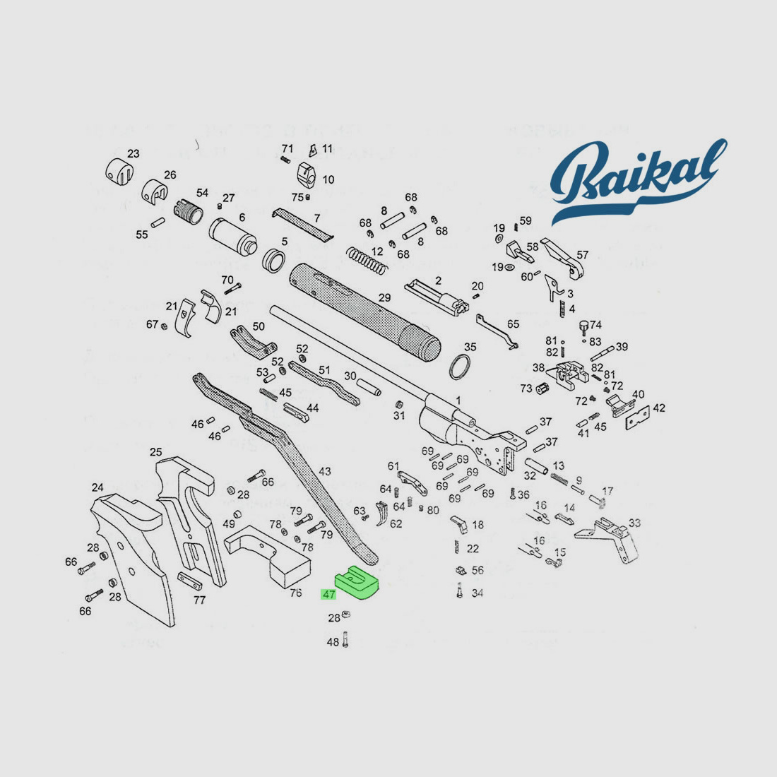 Griff Spannhebel (Handle) fĂĽr Match-Luftpistole Baikal MP-46M