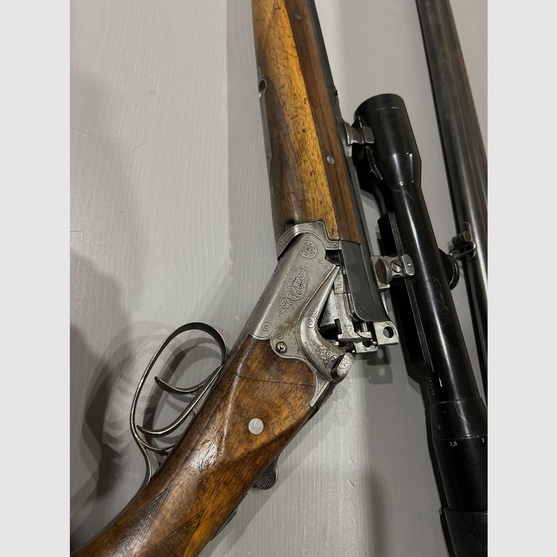 Bockdoppelflinte Merkel Suhl 16/70 mit Krieghoff Wechsellauf 7x57R und Zielfernrohr Zeiss Diavari 1,5x6